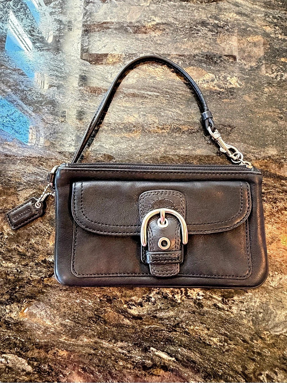 Vintage Coach Soho Buckle Black Leather Wristlet Gorgeous